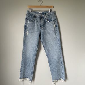 Nuuds Curvy High-Rise Straight Leg Distressed Denim Blue Jeans Cotton Women's 29